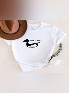 Size Large Funny Dachshund Shirt Just Dog It Wiener Dog Graphic Tee Cute Top